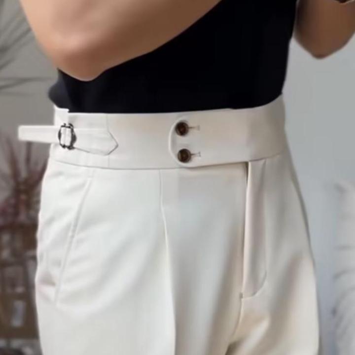 Premium Ivory Gurkha Pants — High-Waist Modern Slim Fit Tailored Trousers