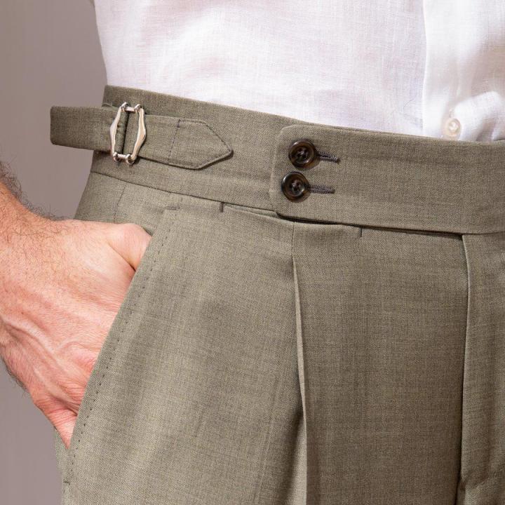 Premium Sand Beige Gurkha Pants — Double Pleated Modern Slim Fit Tailored Trousers