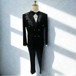Men’s Luxury Black Zardozi Details Tuxedo Blazer – Slim Fit Double-Breasted Tuxedo with Pant