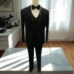 Men’s Luxury Black Zardozi work Tuxedo Suit – Slim Fit Evening Wear