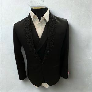 Men’s Black Zardozi Work Tuxedo Blazer – Modern Fit Luxury Formal Suit Jacket