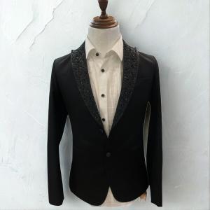 Elegant Black Men’s Blazer with Embellished Shawl Lapel