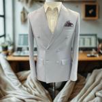 Men’s Elegant Light Grey Double-Breasted Blazer – Modern Slim Fit