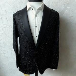 Luxury Black Textured Men’s Blazer with Satin Shawl Lape