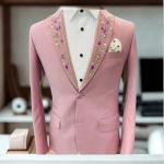Men’s Premium Blush Pink Formal Blazer With Zardozi Work