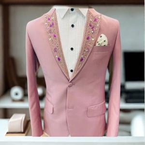 Men’s Premium Blush Pink Formal Blazer With Zardozi Work