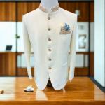 Men’s Premium White Nehru Jacket – Slim Fit Zardozi Bandhgala Blazer