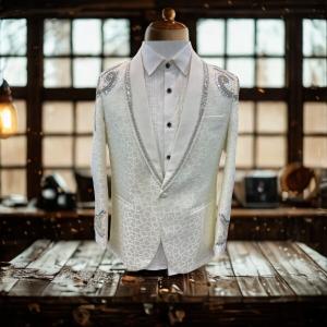 Men’s Luxury White Zardoji Blazer – Slim Fit Designer Suit Jacket