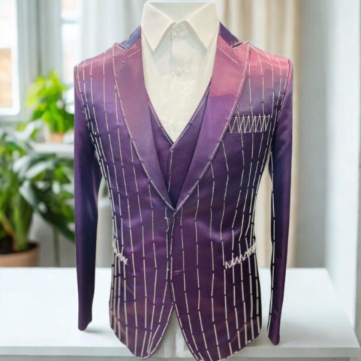 Men’s Premium Purple Pinstripe Three-Piece Suit