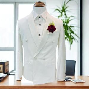 Men’s Premium White Double-Breasted Blazer Suit – Modern Slim Fit
