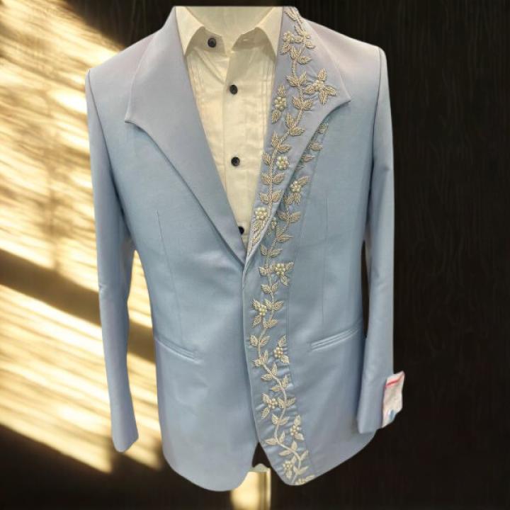 Men’s Luxury Sky Blue Tuxedo with Zardozi work