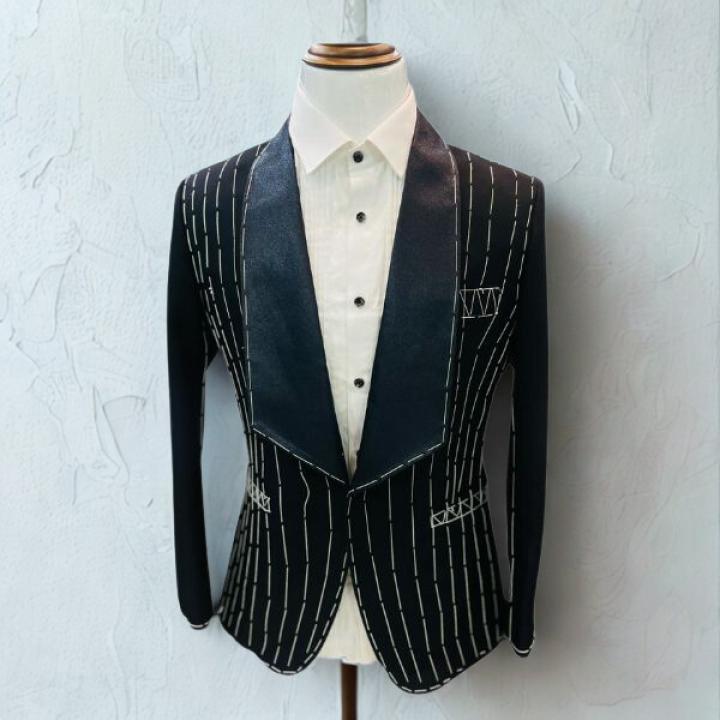 Men’s Premium Black Pinstripe Tuxedo Blazer