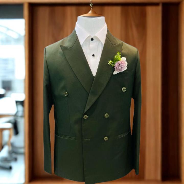 Men’s Olive Green Double-Breasted Blazer - Formal & Wedding Suit Jacket