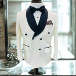 Men’s White Jacquard Tuxedo Blazer – Modern Fit Double-Breasted Formal Tuxedo Jacket