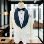 Men’s Classic White Tuxedo Blazer with Black Shawl Lapel – Slim Fit With Pant