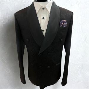 Men’s Black Jacquard Double-Breasted Tuxedo Blazer – Modern Fit Evening & Formal Suit Jacket
