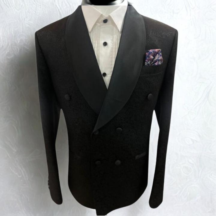 Men’s Black Jacquard Double-Breasted Tuxedo Blazer – Modern Fit Evening & Formal Suit Jacket