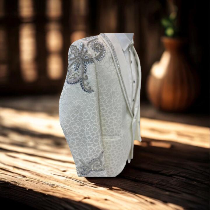 Men’s Luxury White Zardoji Blazer – Slim Fit Designer Suit Jacket