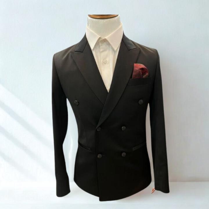 Men’s Black Double-Breasted Blazer – Slim Fit Formal & Business Suit Jacket