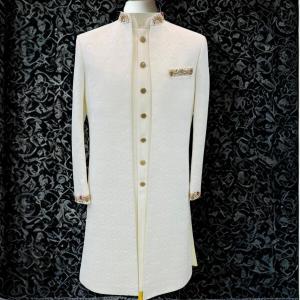 Men’s Royal Ivory White Dubble Part Sherwani with Zardozi work Details