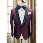 Men’s Burgundy Jacquard Tuxedo Blazer with Black Shawl Lapel