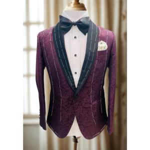 Men’s Burgundy Jacquard Tuxedo Blazer with Black Shawl Lapel