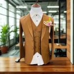 Men’s Brown Three-Piece Suit – Modern Fit Double-Breasted Blazer Set