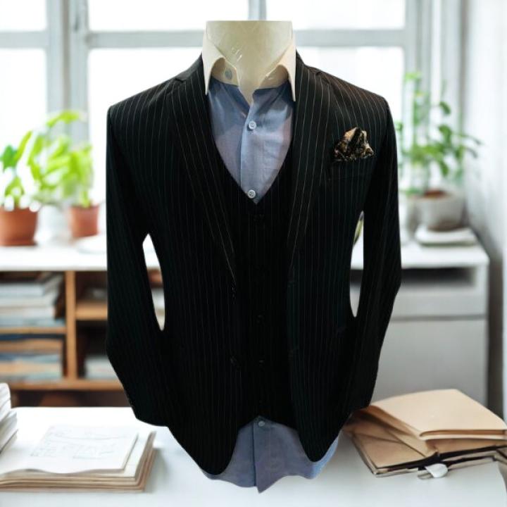 Men’s Classic Pinstripe Suit – Slim Fit Business & Formal Suit Jacket