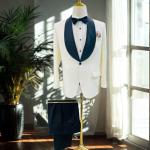 Men’s Classic White Tuxedo Blazer with Black Shawl Lapel – Slim Fit With Pant