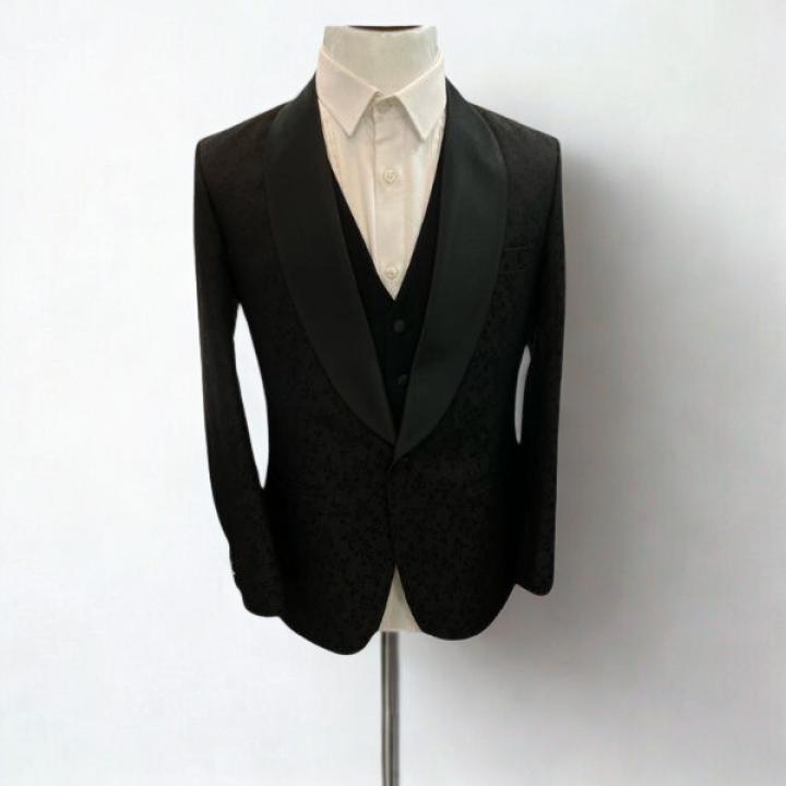 Men’s Black Jacquard Tuxedo Blazer – Slim Fit Formal & Evening Suit Jacket