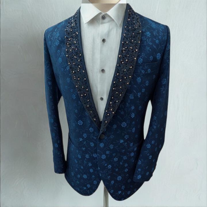 Blue Textured Men’s Blazer – Slim Fit Designer Formal & Party Wear Jacket